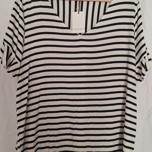 Green Envelope Black and White Striped Blouse